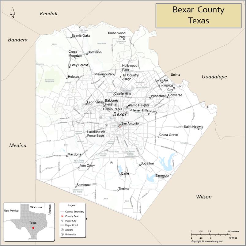 Map of Bexar County, Texas