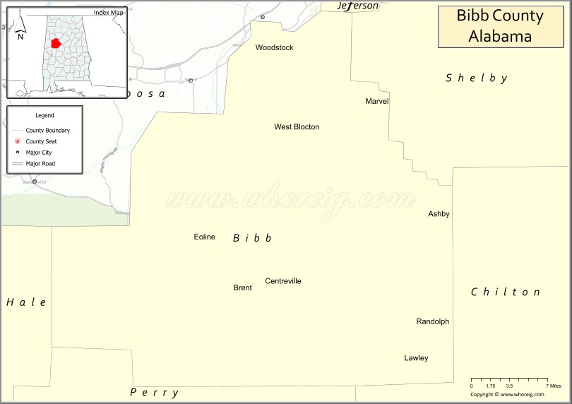 Map of Bibb County, Alabama