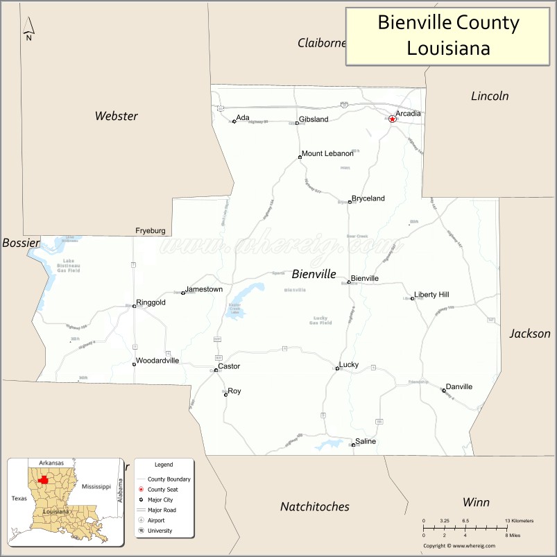 Map of Bienville Parish, Louisiana