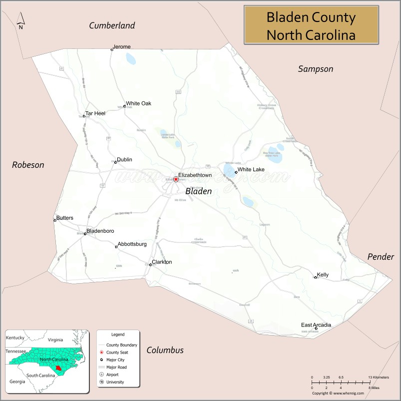 Map of Bladen County, North Carolina