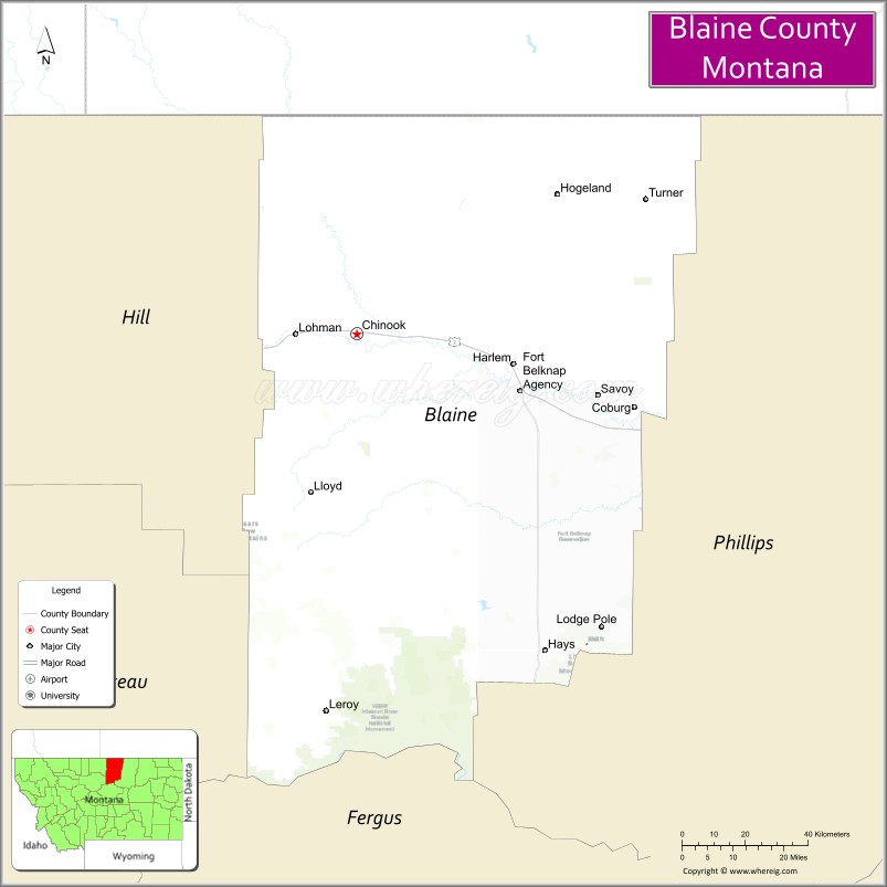 Map of Blaine County, Montana