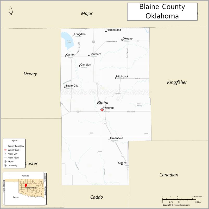 Map of Blaine County, Oklahoma