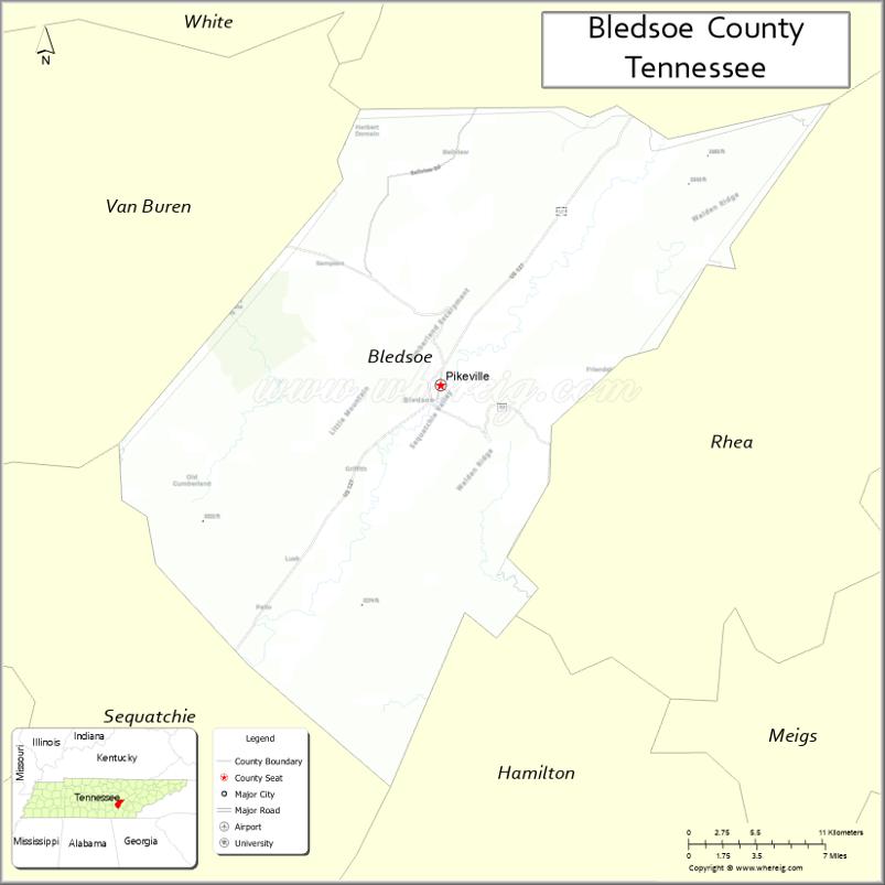 Map of Bledsoe County, Tennessee