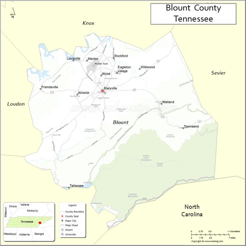 Map of Blount County, Tennessee