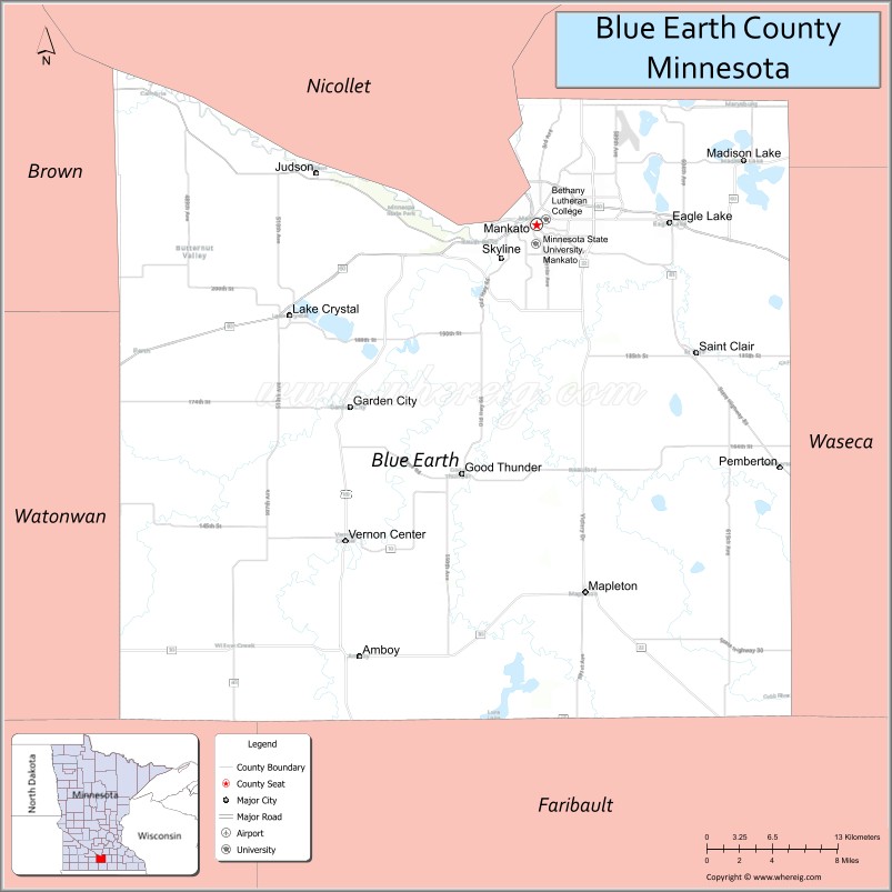 Map of Blue Earth County, Minnesota