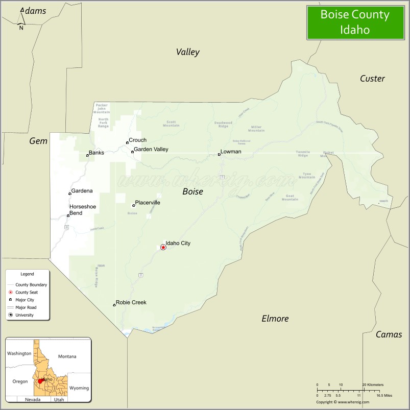 Map of Boise County, Idaho