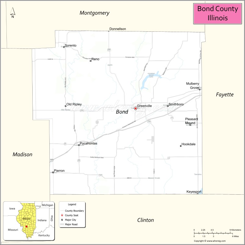 Map of Bond County, Illinois