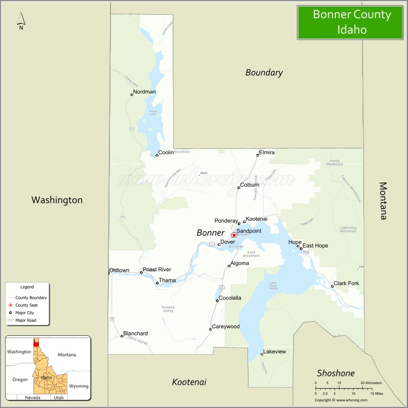Map of Bonner County, Idaho