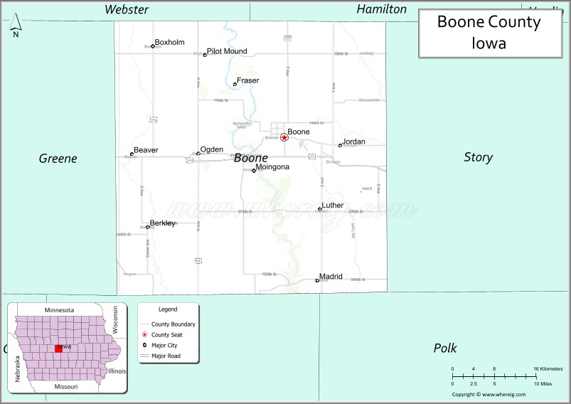 Map of Boone County, Iowa