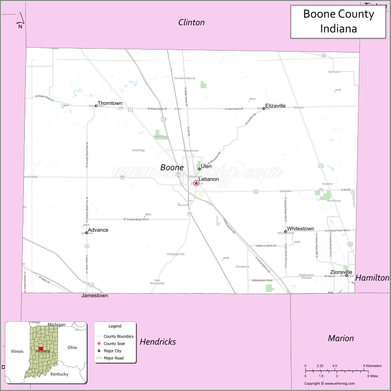 Map of Boone County, Indiana