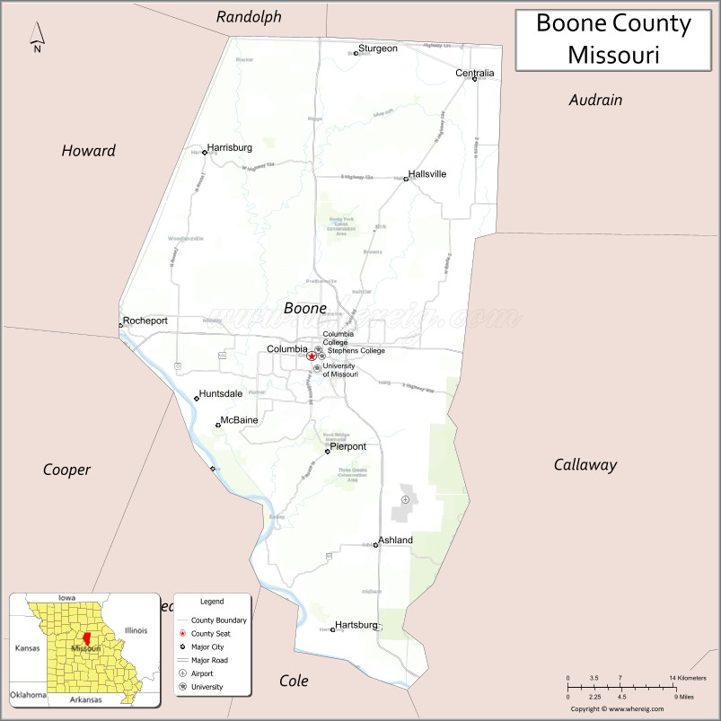 Map of Boone County, Missouri