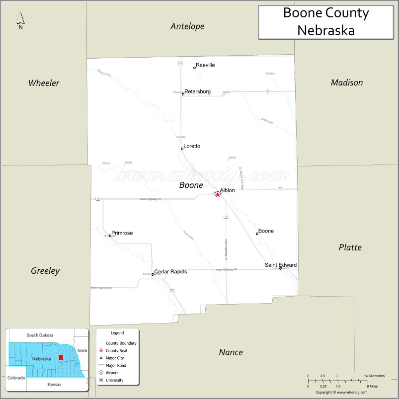 Map of Boone County, Nebraska