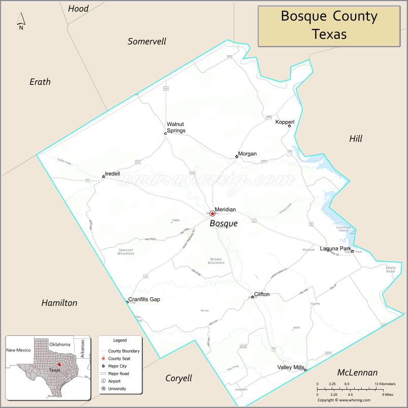 Map of Bosque County, Texas