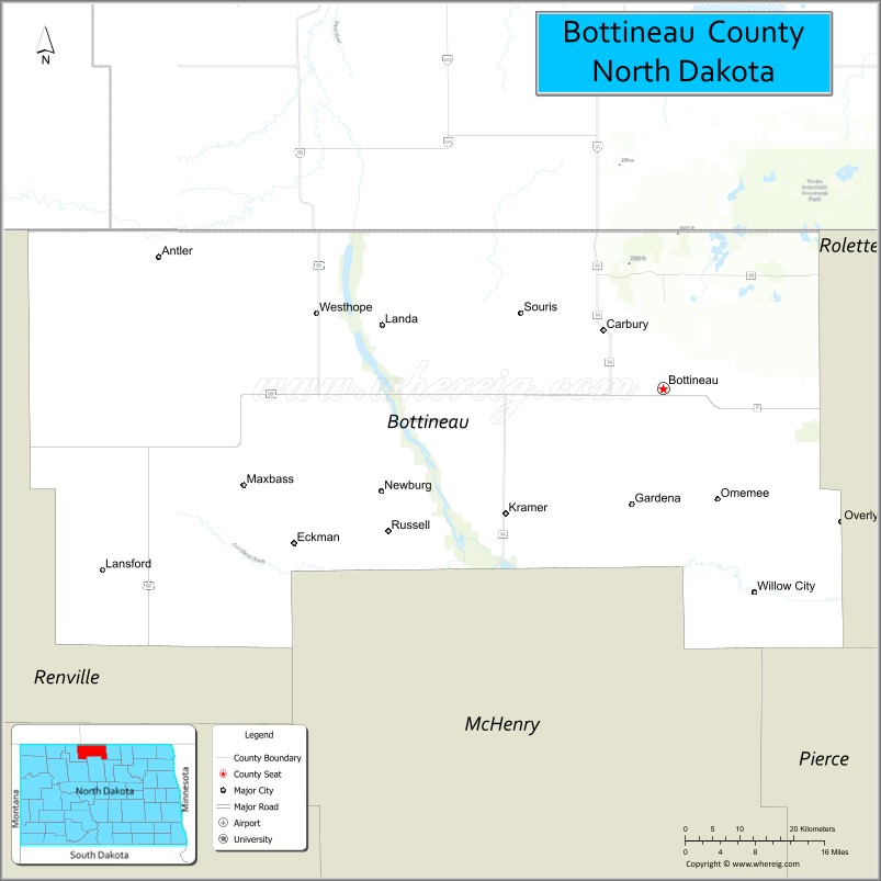 Map of Bottineau County, North Dakota