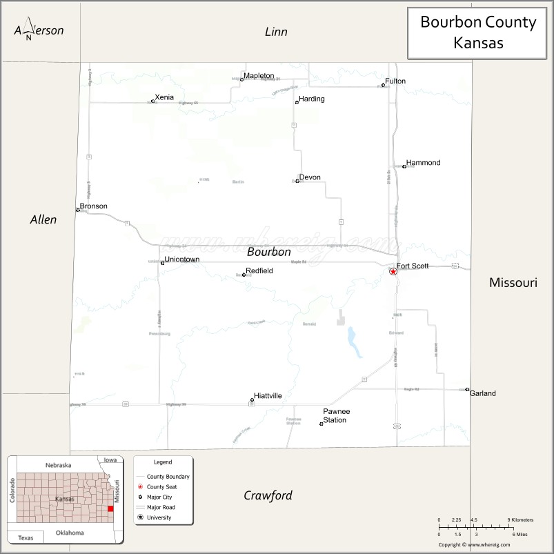 Map of Bourbon County, Kansas