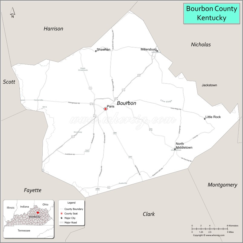 Map of Bourbon County, Kentucky
