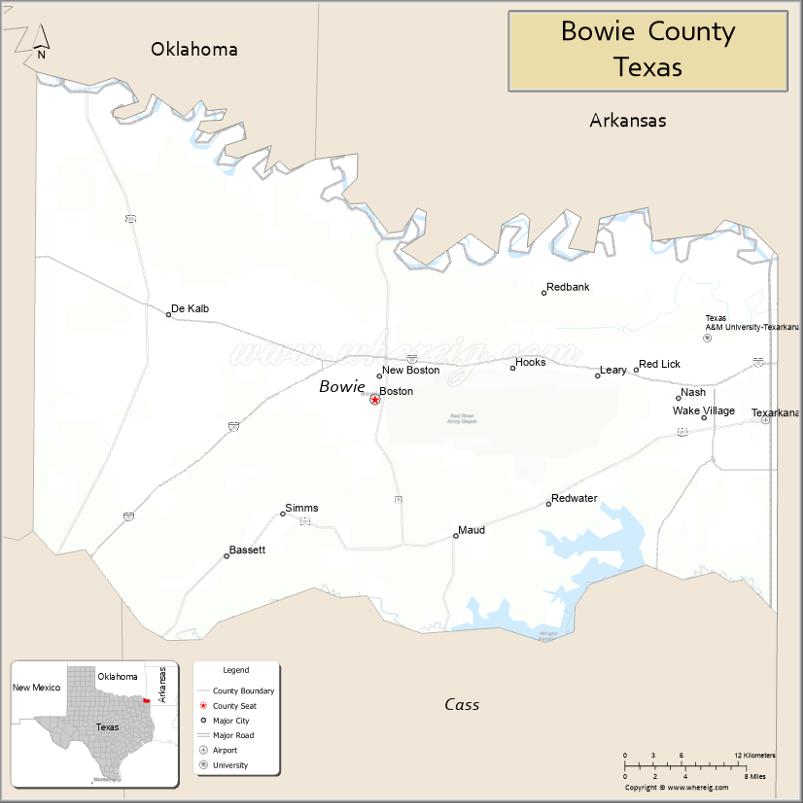Map of Bowie County, Texas