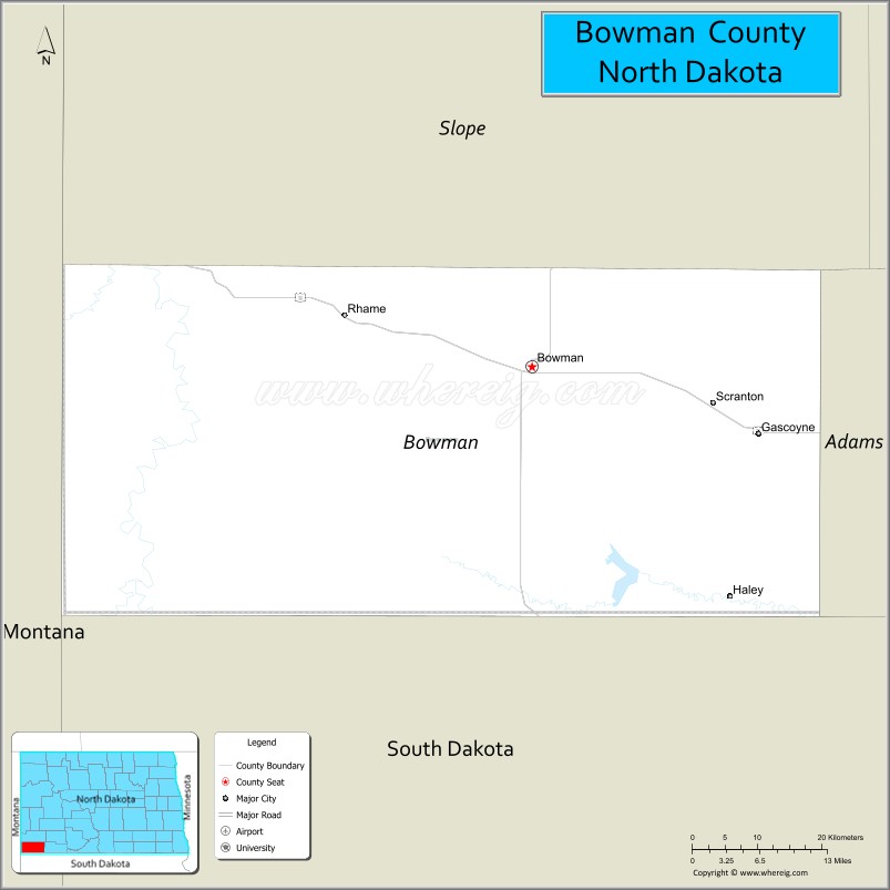 Map of Bowman County, North Dakota