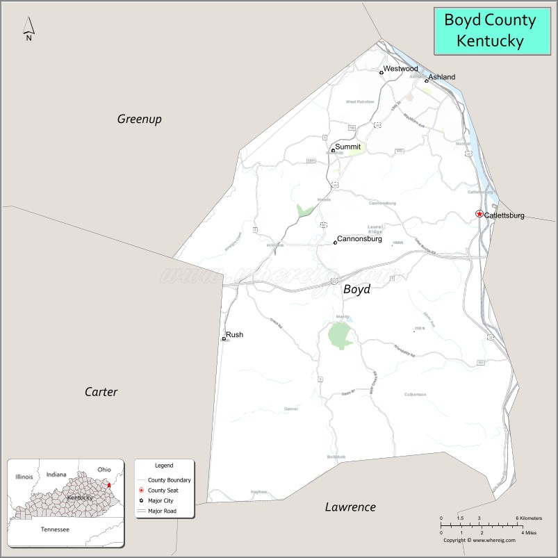 Map of Boyd County, Kentucky