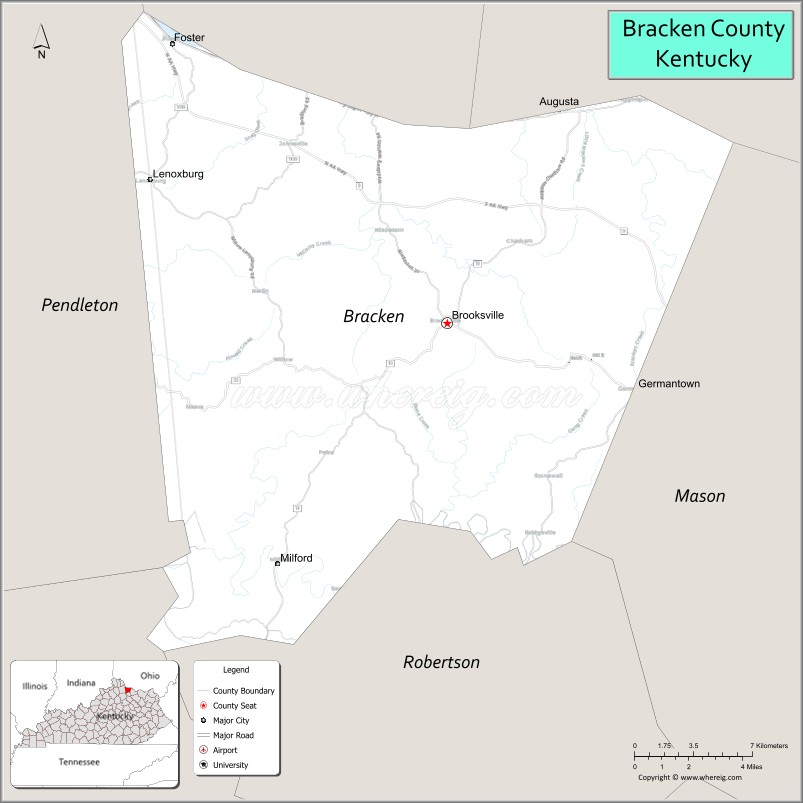 Map of Bracken County, Kentucky