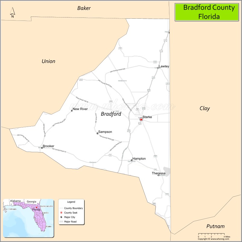 Map of Bradford County, Florida