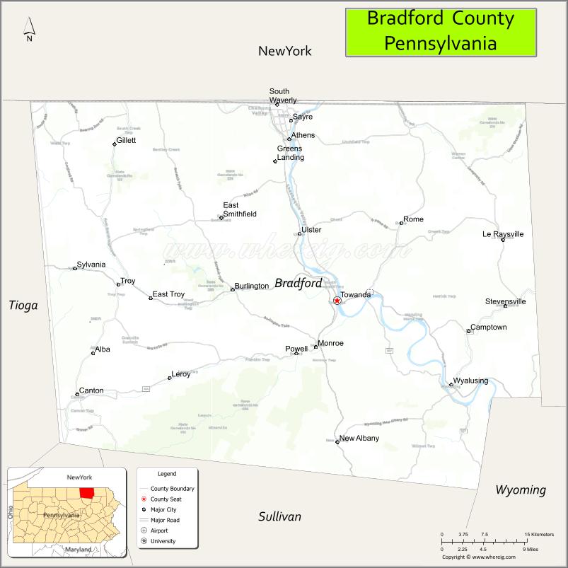 Map of Bradford County, Pennsylvania