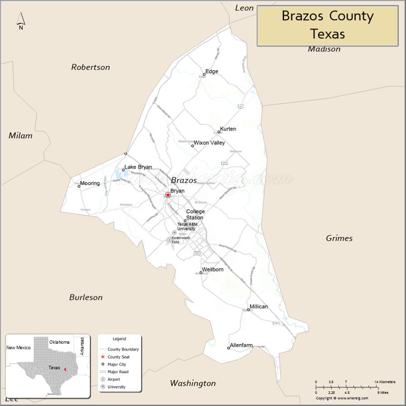Map of Brazos County, Texas