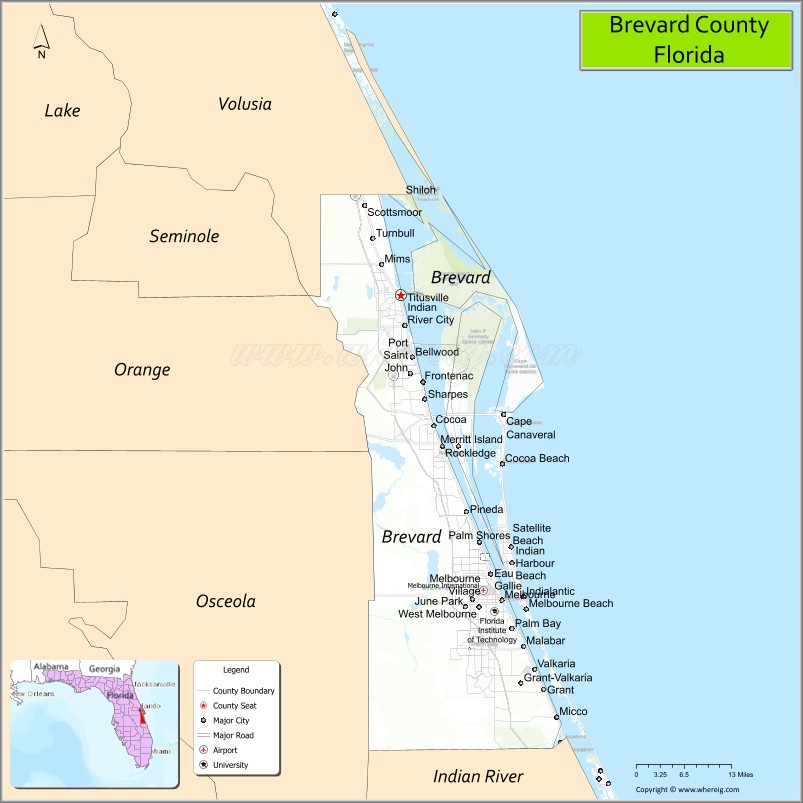 Map of Brevard County, Florida