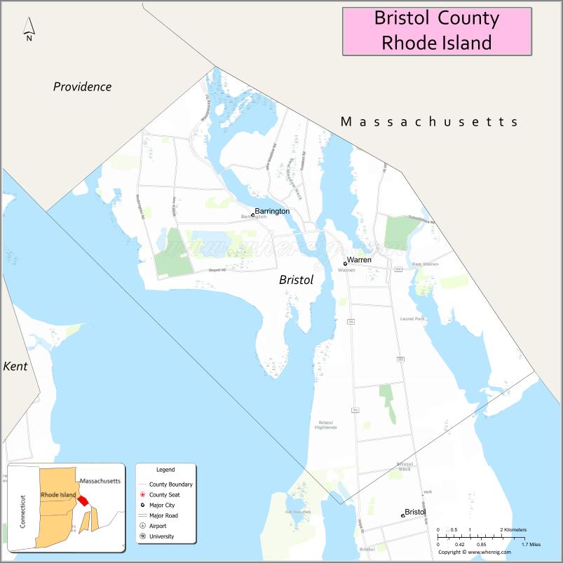Map of Bristol County, Rhode Island