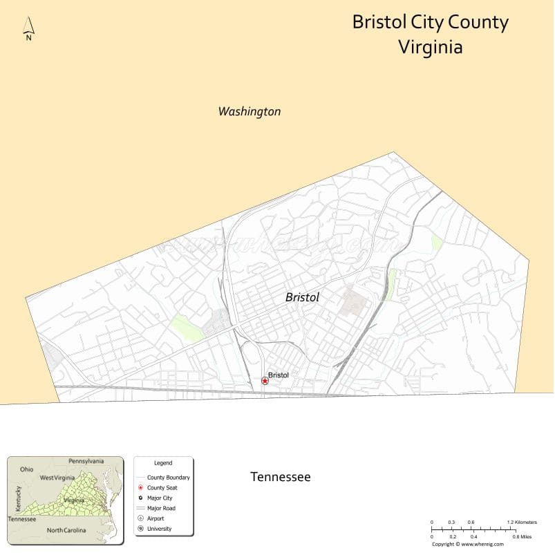 Bristol County Map, Virginia, USA