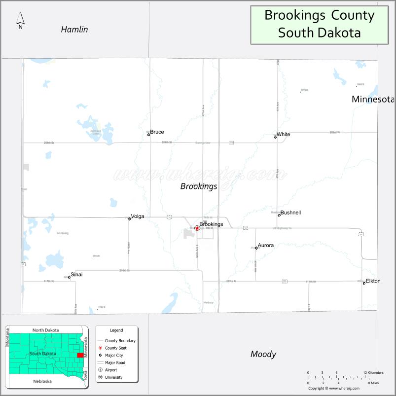 Map of Brookings County, South Dakota
