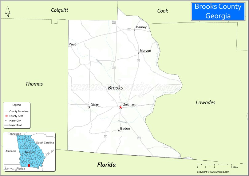 Map of Brooks County, Georgia