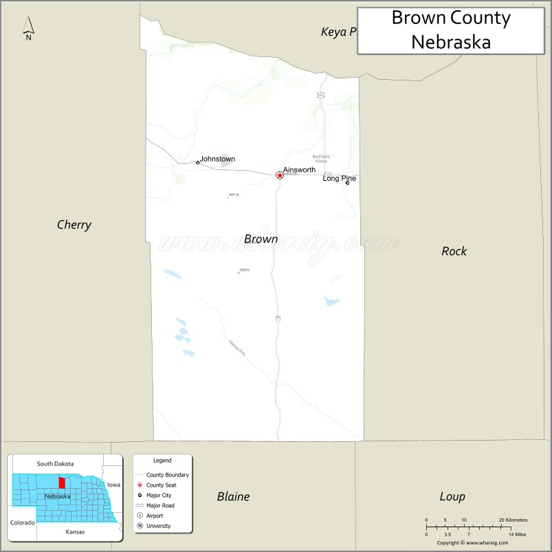 Map of Brown County, Nebraska