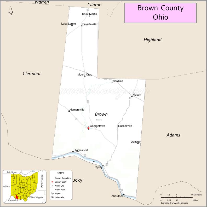 Map of Brown County, Ohio
