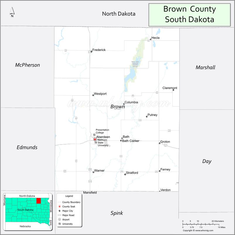 Map of Brown County, South Dakota
