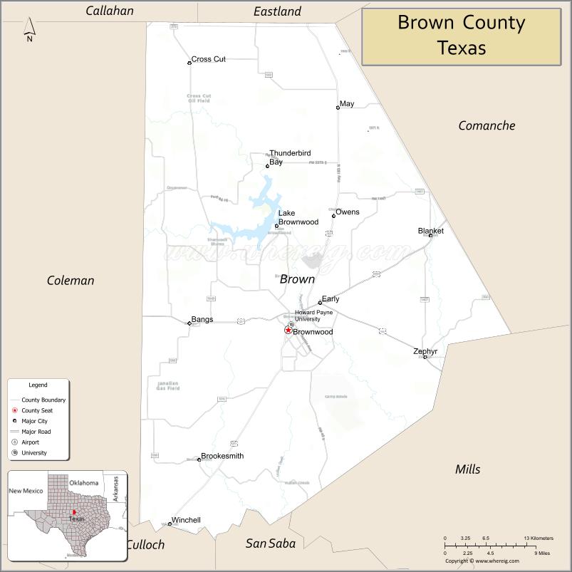 Map of Brown County, Texas