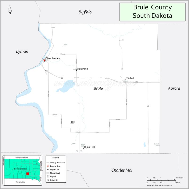 Map of Brule County, South Dakota
