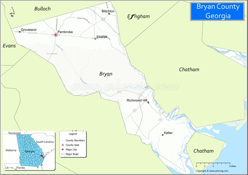 Map of Bryan County, Georgia