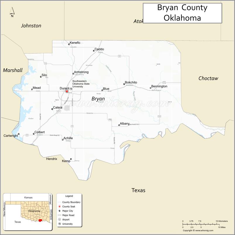 Map of Bryan County, Oklahoma
