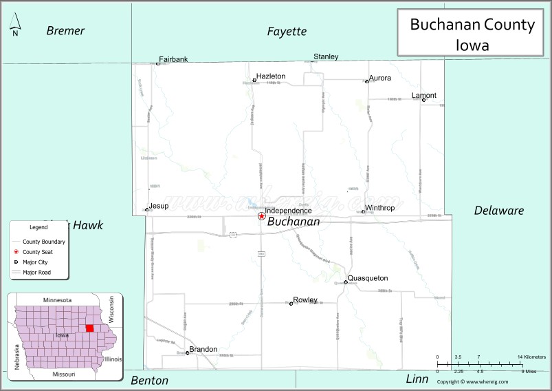 Map of Buchanan County, Iowa