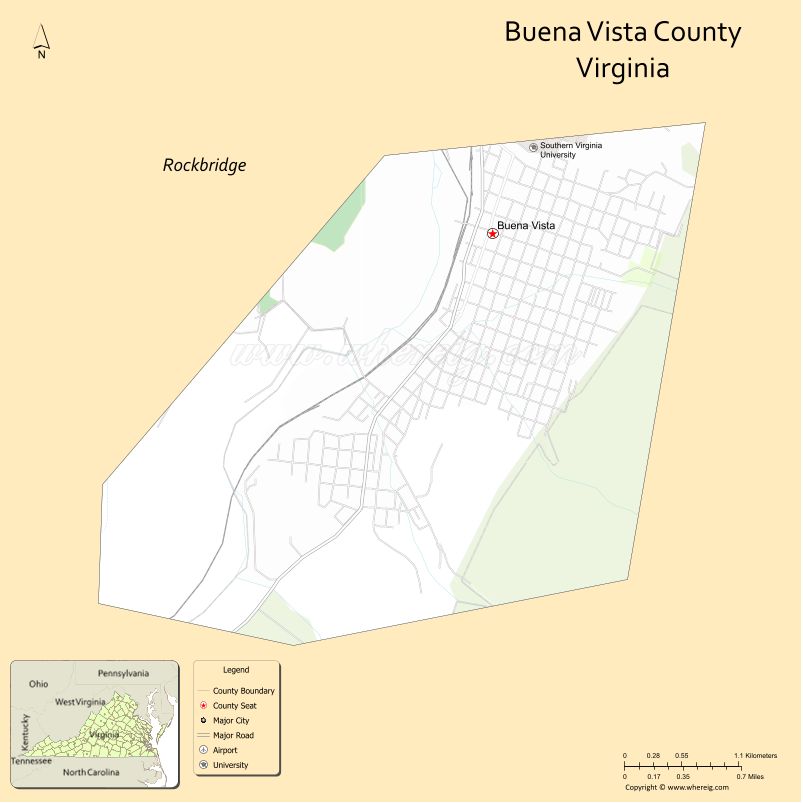 Buena Vista County Map, Virginia, USA