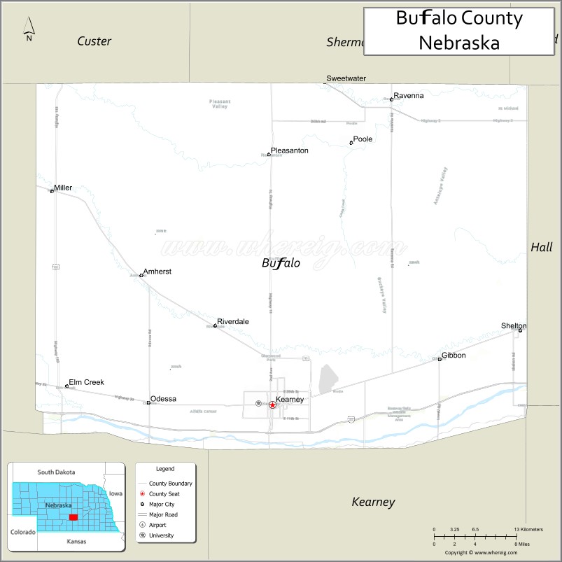 Map of Buffalo County, Nebraska