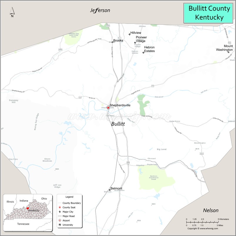Map of Bullitt County, Kentucky