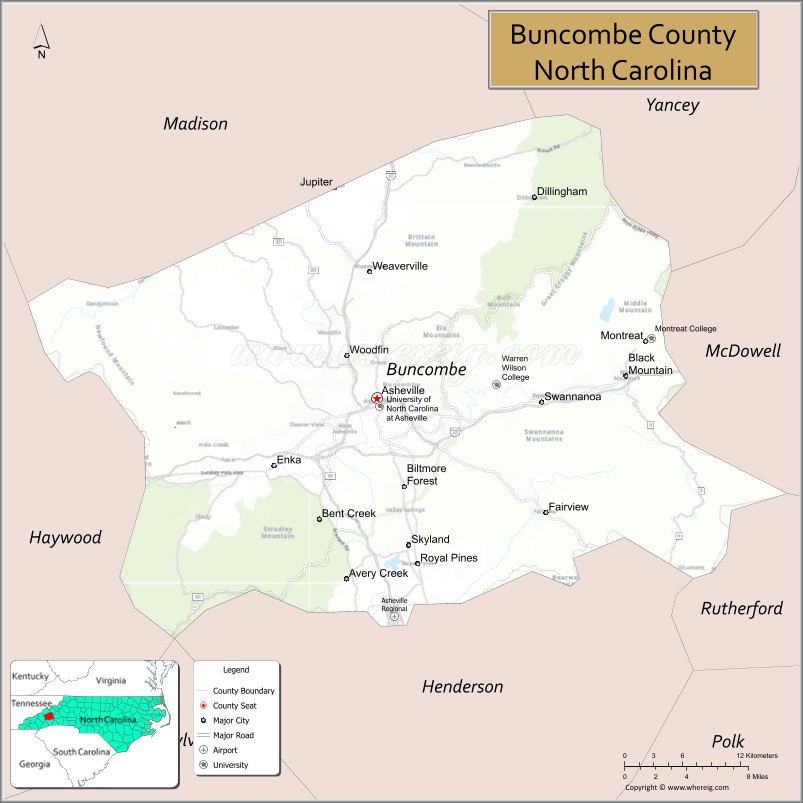 Map of Buncombe County, North Carolina
