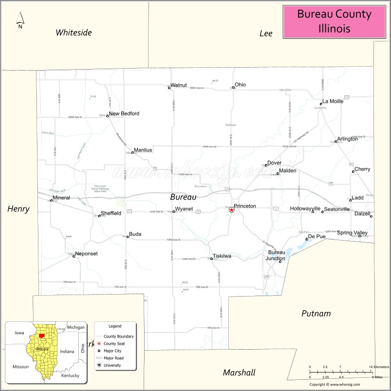 Map of Bureau County, Illinois