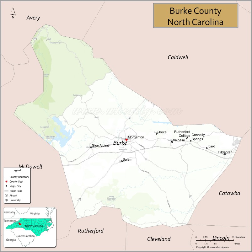 Map of Burke County, North Carolina