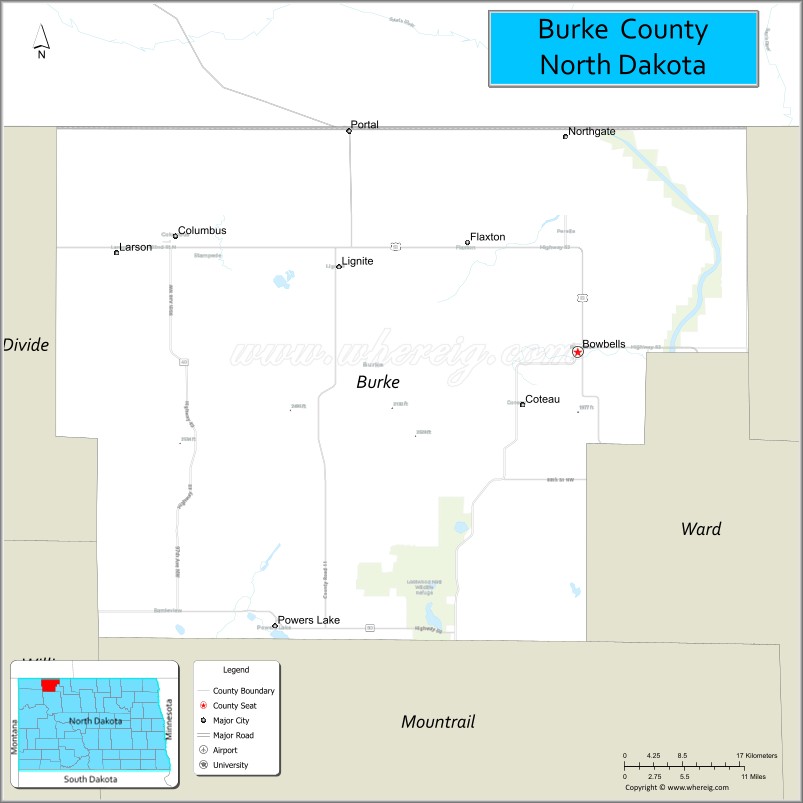 Map of Burke County, North Dakota