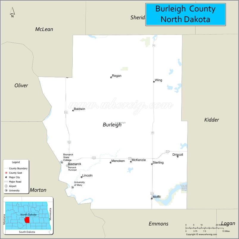Map of Burleigh County, North Dakota