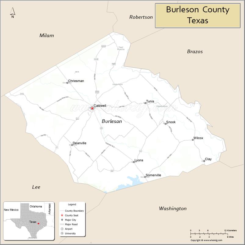 Map of Burleson County, Texas