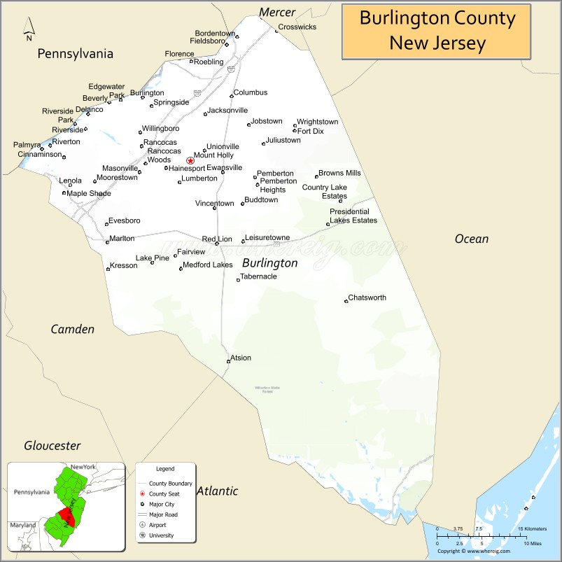 Map of Burlington County, New Jersey